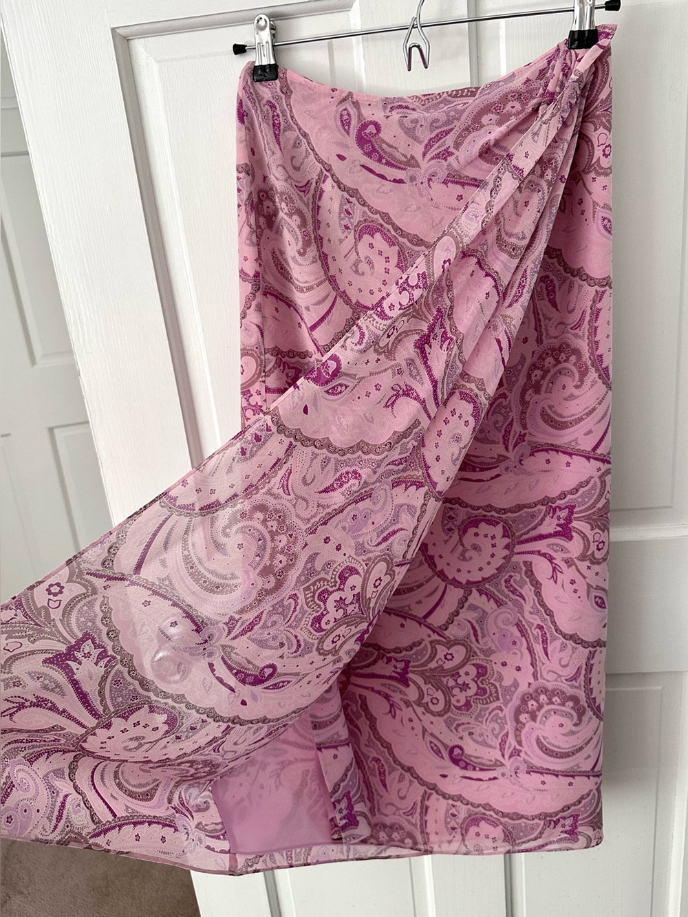 Vintage Oscar de la Renta Wrap Midi Skirt Pink Paisley Coquette Romantic Size 6P